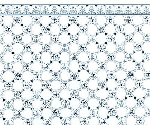 Melody Jane Dolls House Miniature Print 1:12 Scale Delft Dutch Blue & White Tile Wallpaper