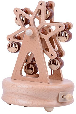 Youtang Spieluhr aus Holz mit Stoppvorrichtung, rundem Boden, Riesenrad