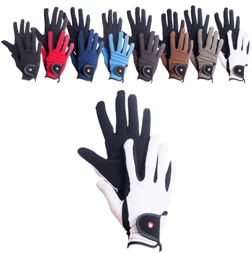 RL24 - Reithandschuhe Damen & Herren Professional Nubuk | Handschuhe zum Reiten | Reiterhandschuhe mit Magic-Lederimitat | robust, rutschfest & atmungsaktiv | Reitzubehör in Schwarz/Weiß | L