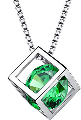 Aurora Tears 925 Sterling Silber Birthstone Halsketten Ohrstecker Geschenke Quadrat Birthstone Anhänger für Frauen und Mädchen