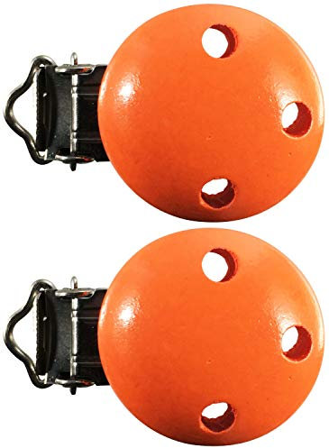 Schnullerclip 2x Clips orange Holz schadstofffrei Nuckelclip Baby Clip