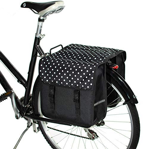 BikyBag Classic – Doppelte Fahrradtasche – 26 L Wasserabweisende Gepäckträgertasche | Fahrradtasche für Pendler & Einkauf (Classic - Weiße Tupfen)