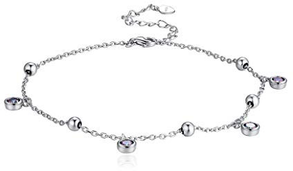 Silvora Blau Zirkon Fußkettchen Damen S925 Silber Fußketten Exquisit Damen Fußketten 22CM+5CM Verlängerkette für Damen/Frauen
