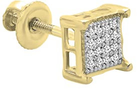 Herren-Ohrstecker 0,03 Karat (cttw), runder weißer Diamant, V-Zinken, quadratisch, Hip-Hop, Eis-Ohrstecker (nur 1 Stück), Gold, 18K - Metal Stamp, Natürlicher weißer Diamant 18 Karat Gelbgold,