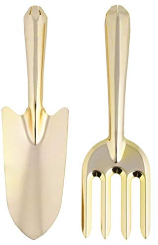 Gold Coloured Steel Trowel & Fork Set Gift Boxed