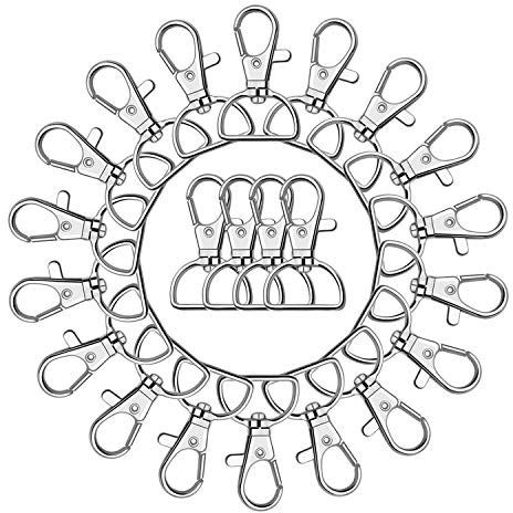 Key Chain Clip Hook, Anezus D Ring Clip Keychain Lanyard Swivel Snap Hooks Clip on Key Ring for Crafts and Purse Hardware (1 inch)