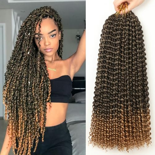 Passion Twist Hair, 7 Packs 18inch Water Wave Crochet Hair for Long Bohemian Hair Tressage Cheveux YDDM Passion Twist Crochet Hair Extensions de cheveux synthétiques (T1B-27#, 7 Packs-18inch)