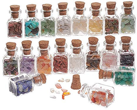 PandaHall 19 Farben Mini Glas Wunschflaschen, Ungebohrte Getrommelte Edelstein-Kristallchips, Die Reiki-Steine Heilen, Setzen Für Anhänger Halskette Schmuck, Der Kerzen Herstellt, Hauptdekoration