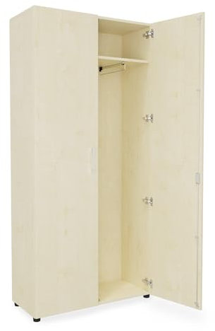 Putzmittelschrank mit Profi-Schließsystem | Raumpflegeschrank Besenschrank Lagerschrank mit 6 Fächern u. Kleiderstange | Aufbewahrungsschrank Umkleideschrank Mitarbeiterspind (Ahorn)