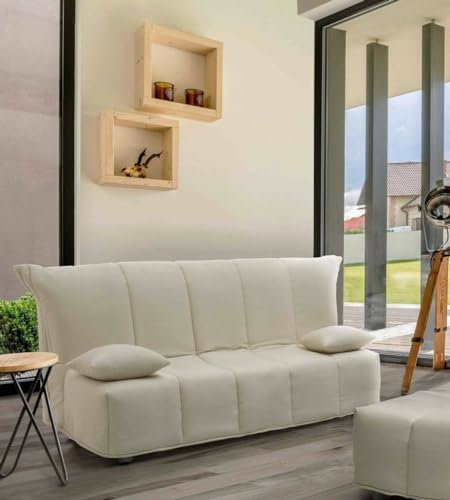 Talamo Italia - 3-Sitzer Schlafsofa Allegra, Sofa mit Trolley-Öffnung aus gepolstertem Stoff, Kissen inklusive, 100 % Made in Italy, 165 x 90 x 85 cm, Beige
