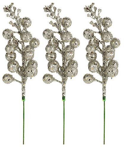 EESLL Weihnachtliche Glitzer-Beerenstiele, 15 Stück, 20 cm, künstliche Weihnachtsstiele, künstliche Beerenzweige, Weihnachtsbaumschmuck