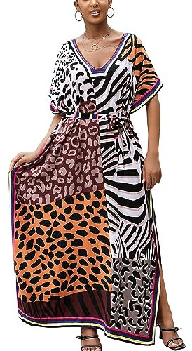YOUKD Robe Longue Caftan Longue pour Femme Boho Maillot De Bain Plage Peignoirs De Protection Taille Unique