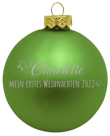 Deitert Weihnachtskugel 'Erstes Weihnachten'- Ø 8cm aus Glas - Christbaumkugel mit Lasergravur Blau (Glänzend)