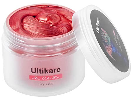 Ultikare Haarfarbe Wachs - Temporäre Farbe, Creme, Schlamm, Waschbar - Natürliche Frisur Pomade - Styling für Männer und Frauen, Cosplay und Halloween - 90 ml (Rot)