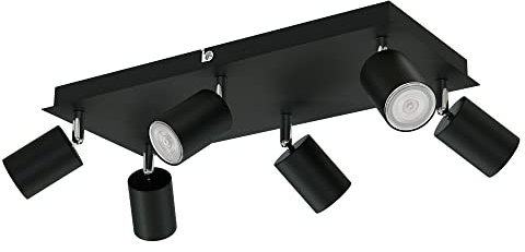 ledscom.de Projecteur de plafond WAIKA, six flammes, noir, mat + GU10 LED, PAR16, blanc chaud, 36,3W, 374lm chacun, 70°, variateur à 3 positions