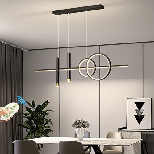 Lanekd LED Pendelleuchten Dimmbar Esstisch Esszimmer Hängeleuchte/Hängelampe Wohnzimmer Küche Hängend Lampe Moderne Kreative Ring Designer Kronleuchter mit Fernbedienung Leuchten (Schwarz, L100cm)