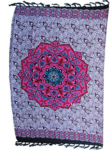Generisch Sarong Pareo Mandala Vintage pink-blau/große Auswahl schönste Farben/Wickelrock Strandtuch Sauna-Tuch Wickelkleid Schal Wickeltuch Bademode Sommermode/aus 100% Viskose, Einheitsgröße