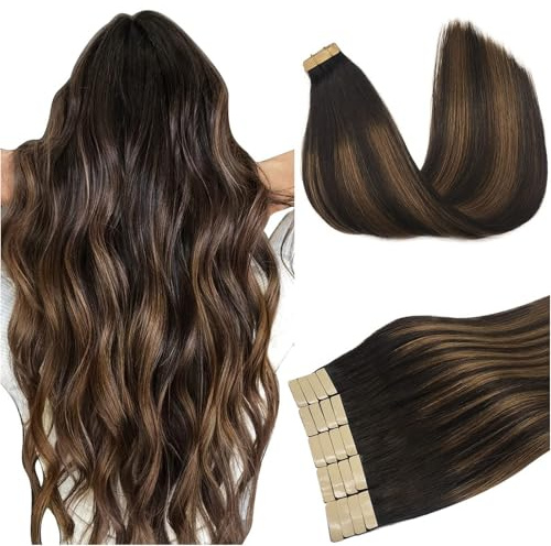 DOORES Extension Cheveux Naturels Invisible, Balayage Marron Foncé Mixte Marron Châtaigne 25cm 10 Pouce 30g 20pcs, Tape In Remy Extensions Cheveux Lisse