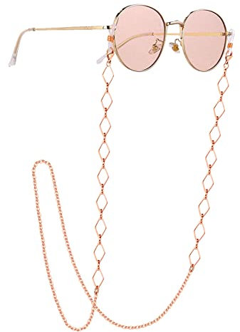 EPIRORA Glasses Chain for Women Men - Sunglasses Strap Face Mask Holder Lanyard Rhombus Link Chain Necklace, Anti-lost String for Glasses Retainer, Rose Gold