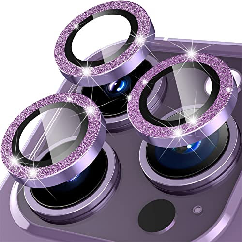 Diruite Pellicola Protettiva Obiettivo Fotocamera per iPhone 14 Pro/14 Pro Max,Vetro HD + Anello Protezione Alluminio, Viola