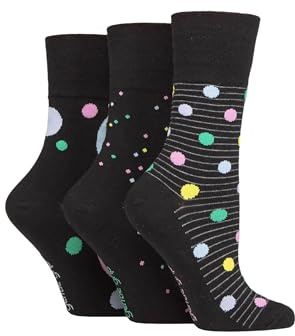 SockShop Womens Gentle Grip Colourburst Socks – 3 Pair Pack Soft Cotton Colourful Diabetic Friendly Comfortable Fit Everyday Casual Footwear, UK Size 4-8 Pastel Shower
