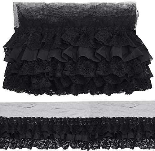 NBEADS 2 Yards plissierte Chiffon Spitze Besatz, schwarze Rüschen Spitze Besatz 3-lagige plissierte Spitze Kante Trim ca. 12cm Breite Polyester Spitze Band zum Nähen Handwerk Hochzeit Brautkleid Dekor
