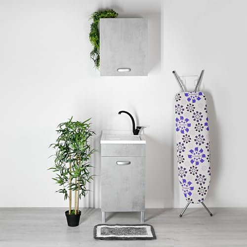 Jo-Bagno.it Mobile Lavatoio Lavanderia 45 x 50 x 84 H in Legno da 1.8 cm con vasca in plastica PVC DOMINA Bianco e Mix (Bianco/Cemento)