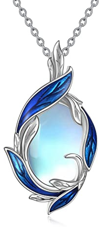 YAFEINI Mondstein Feder Kette Geschenke Sterling Silber Feder Anhänger Halskette Schmuck Weihnachtsgeschenke für Damen
