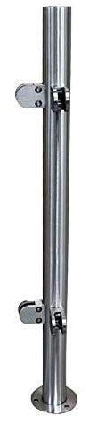 Stainless Steel Balustrade 1100mm High Mid Corner End Post with Glass Clamps and Rubbers Brushed Metal Indoor Outdoor Decking Landing Railing Staircase 110cm (End Post)