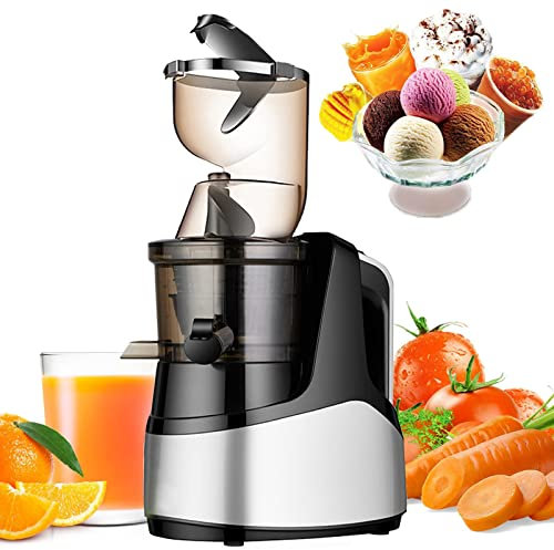 Slow Juicer Machine-Squeeze Whole Fruits&Vegetables, Fruit Vegetable Masticating Electric Juicers, Ice Cream Maker, Reverse Function/BPA Free, Low Noise Small Juice Maker,Silver