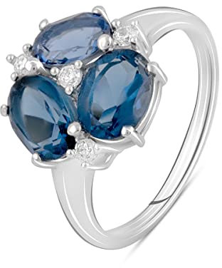 GS PROJEWELRY Ring aus 925er Sterlingsilber über ovalem blauem Tansanit. Steingewicht [ct]: 2,3 Karat, Gewicht 3,09 g, rhodinierte Oberfläche, Glas, Tansanit geschaffen