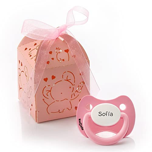 Kuxulu - Chupetes Personalizados para Bebes con Nombre - Tetina de Silicona Libre de BPA con Caja para Regalo - Tetina 0/6 Meses Color Rosa