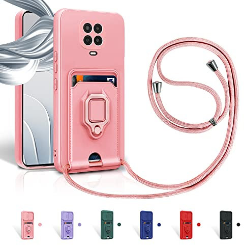 Aithne Funda con Cuerda para Xiaomi Redmi Note 9 Pro/Note 9S/Note 9 Pro MAX Case con Ranura para Tarjetas,360 Anillo función de Soporte Cubierta -Pink