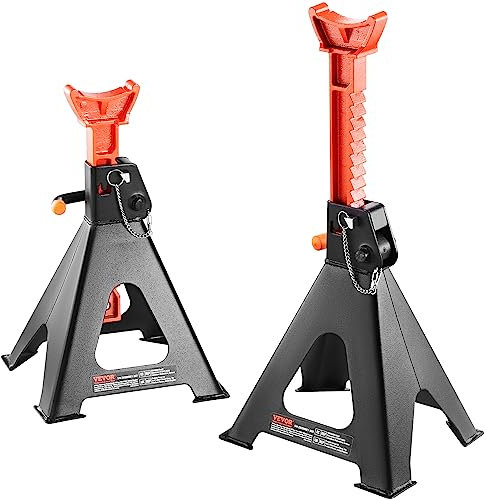 VEVOR Coppia di Cavalletti per Auto Supporti per Assale Cric Capacità 6T con Doppia Chiusura Altezza Regolabili 360-585 mm 1 Paio di Cavalletto per Sollevamento Auto, Moto, SUV, Camioncino, UTV/ATV