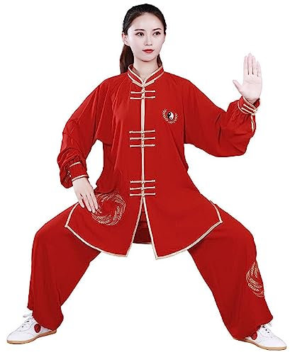 JIMNOO Kampfkunst-Uniform, Kung-Fu-Anzüge, langärmelige Tai-Chi-Kleidung, chinesisches traditionelles Taiji, Outdoor-Sprots (Color : Red, Size : XS)