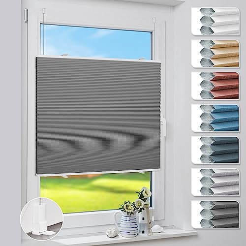 Deswell Plissee Verdunklung Klemmfix Wabenplissee B80 x H130 cm Grau Thermoplissee ohne Bohren Faltrollo für Fenster & Tür, 100% Blickdicht, Sonnen-, Sicht- & Schallschutz Wärmeisolierung
