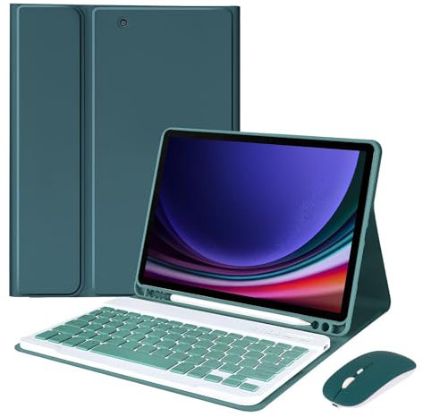 Funda con Teclado para Samsung Galaxy Tab S9 FE De 10,95 Pulgadas 2023, Contiene Ñ, Funda con Teclado Inalámbrico Magnético Retroiluminado para SM-X510/X516, Ratón Bluetooth Recargable,Green2