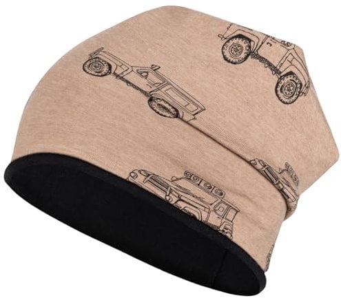 Smarilla Mütze Junge Herbst Übergang Stoffmütze Beanie Kindermütze Allover-Print, Größe: 54-56, Farbe: Beige-Jeep