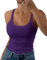 GEMBERA Canottiera da donna con spalline sottili e scollo rotondo a costine, in cotone, senza maniche, a strati, Viola, L