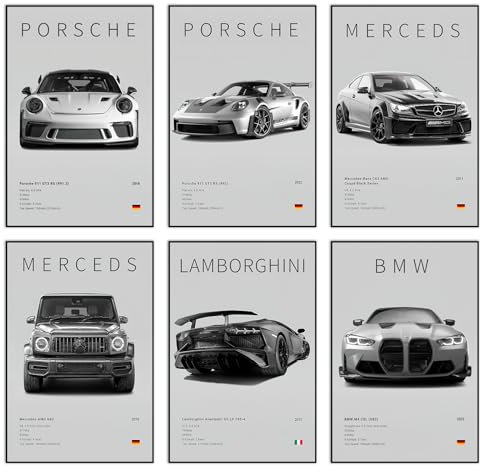 Auto-Poster, Leinwand, Wandkunst, modern, klassisch, Supercar-Druck-Set, 911 Lamborghini C63 G63 AMG, Sportwagen-Poster für Männerhöhle, Jungenzimmer, Ästhetik, Wanddekoration