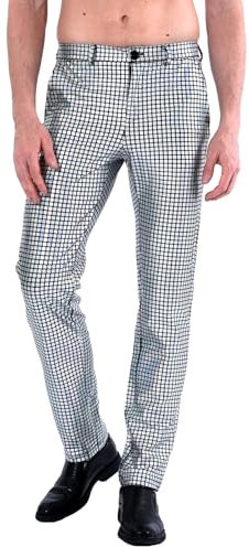 COSAVOROCK Herren Disco Hose Mode Metallisch Pailletten 70er Jahre Hosen Silber 32W