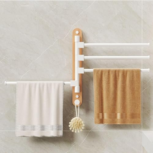 Portasciugamani senza foratura, rotazione di 180°, con braccio girevole a 2/3/4/5 bracci, asta portasciugamani a parete con ganci, porta asciugamani per bagno, cucina e guardaroba (4 bracci)