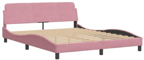 VidaXL Cadre de Lit Rembourré avec Tête de Lit et Sommier à Lattes, Double avec Pied pour Chambre à Coucher, Rose 160x200 cm Velours