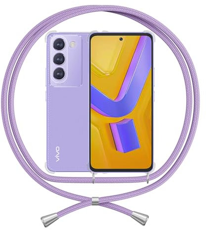 Funda Cuerda Compatible con Vivo V40 SE, Carcasa Transparente Clear Silicona Anti Amarillo TPU Cover Correa Colgante Cordón Case, Morado