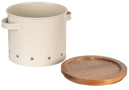 WENKO Aufbewahrungsdose Mod. Aria 3,8 Liter, Metalldose mit Akazienholz-Deckel, luftdurchlässig, Ø 18 x 16,5 cm, Beige