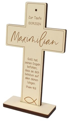 Feenstaub Taufe Kreuz, personalisiertes Holzkreuz zur Taufe, Taufkreuze mit Namen, graviertes Kreuz aus Pappelsperrholz, Kinderkreuz mit Spruch, Taufgeschenke