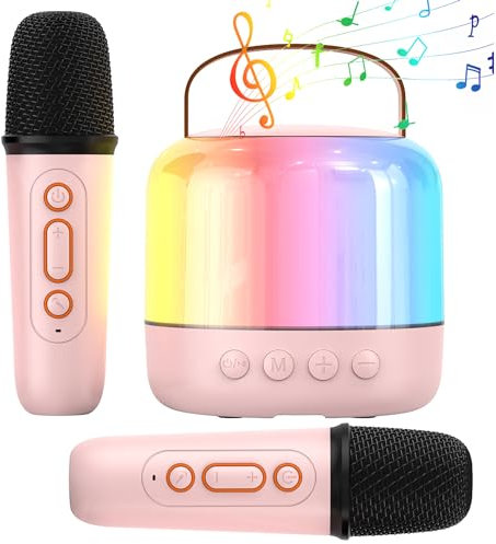 Mini Karaoke Maschine für Kinder Erwachsene: Tragbarer Bluetooth-Lautsprecher mit 2 kabellosen Mikrofonen, Mini-Karaoke-Spielzeug, Geschenke für Jungen und Mädchen Geburtstagsfeier Heimparty (Rosa)