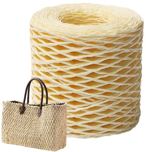 Raffia Garn Zum Häkeln, 150M Raffia Papierband Naturbast, Raffia Paper Schnur, Geschenkband Verpackung Papier Bindfäden Für, Strandtaschen, Hüte, di y Handwerk Weberei Dekoration