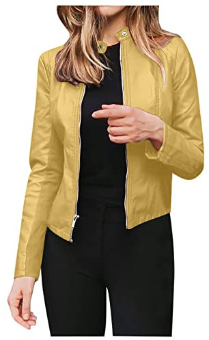 Veste De Pluie Femme Veste En Cuir Femme Veste Biker Blouson Style Motard Pour Femme En Imitation Cuir À Manches Longues Zip Jacket Femme Slim Fit Faux Leather Mi Saison Manteau De Moto Col Montant