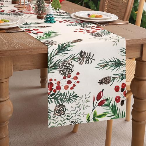 Aisybaklyn Tischläufer Weihnachten Mode Kiefern Tischläufer Beige Winter Weihnachten Tischläufer Modern Tischläufer Leinen Tischdeko Outdoor für Esstisch Bauernhaus Party Hochzeit Picknicks